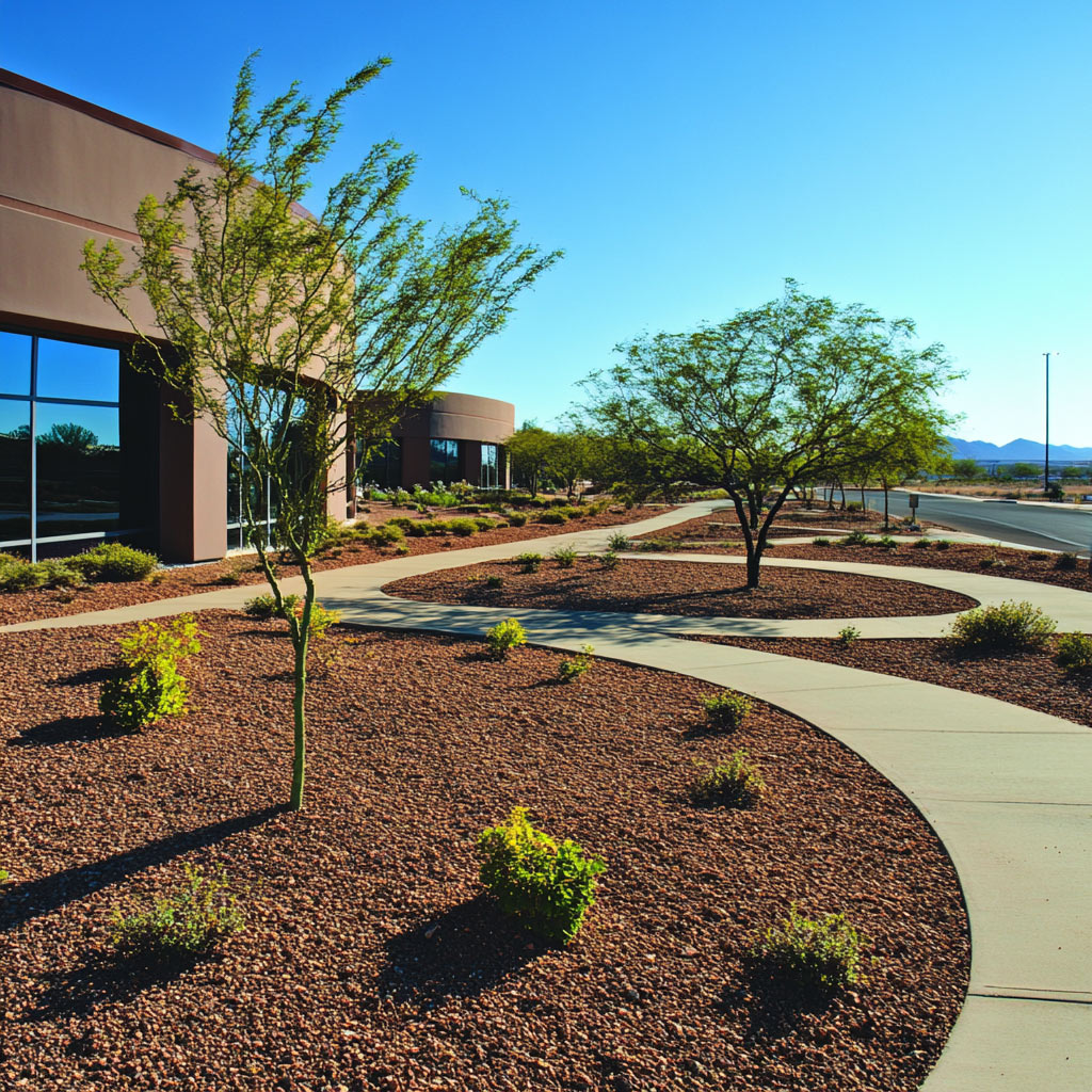 Building and landscaped area.