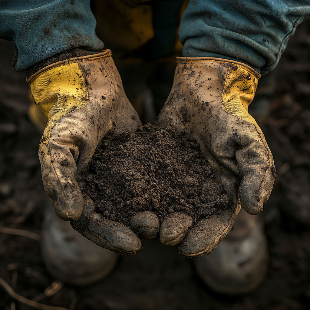 Dirty hands holding soil